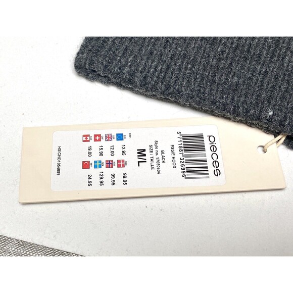 Pieces ASOS Essie Hood Knit Beanie Hat Gray Black M/L New With Tags Geometric - Picture 4 of 9